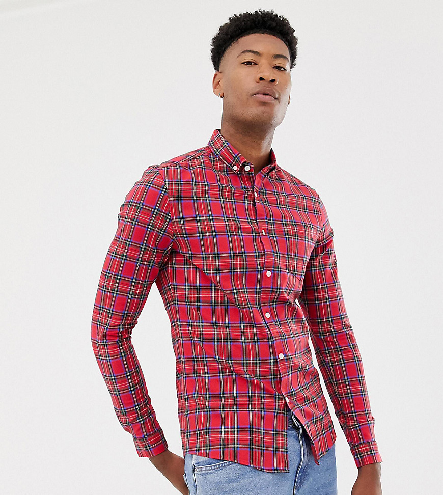 ASOS DESIGN Tall skinny check shirt in red plaid