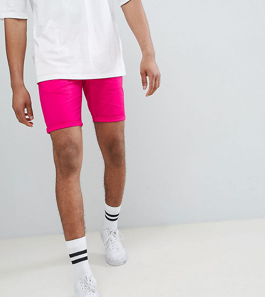Asos Design Tall Skinny Chino Shorts In Bright Pink In White