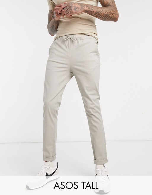 ASOS DESIGN Tall skinny chinos with elastic waist in beige