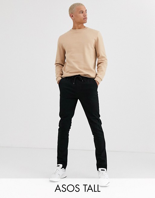 ASOS DESIGN Tall skinny chinos with elastic waist in black