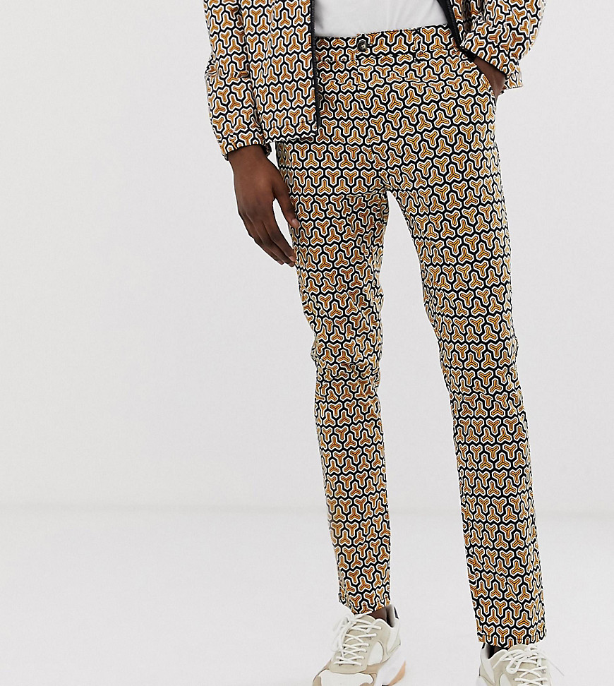 ASOS DESIGN Tall skinny cropped trousers in geo print-Gold