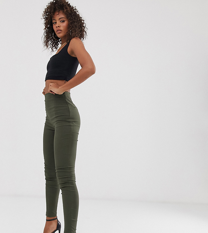 ASOS DESIGN Tall - Skinny-fit broek met hoge taille in khaki-Groen