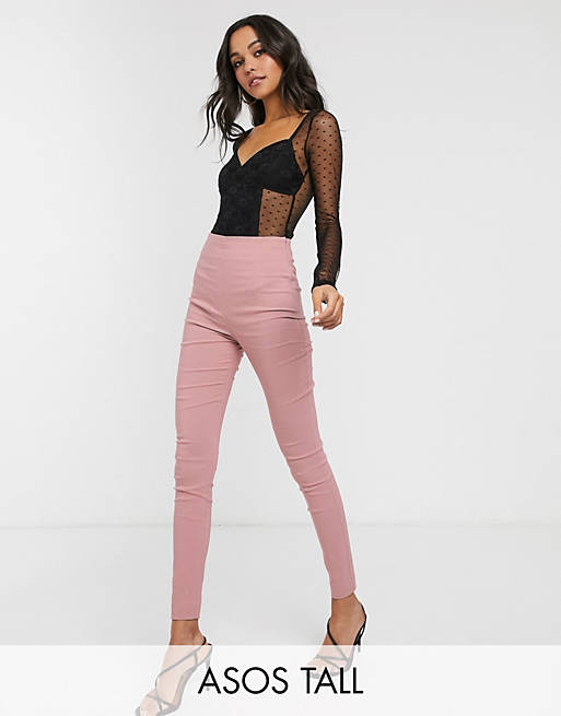 ASOS DESIGN Tall - Skinny-fit broek met hoge taille in roze