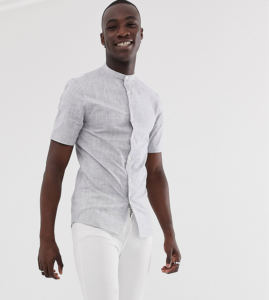 ASOS DESIGN Tall - Skinny-fit overhemd met textuur in lichtgrijs