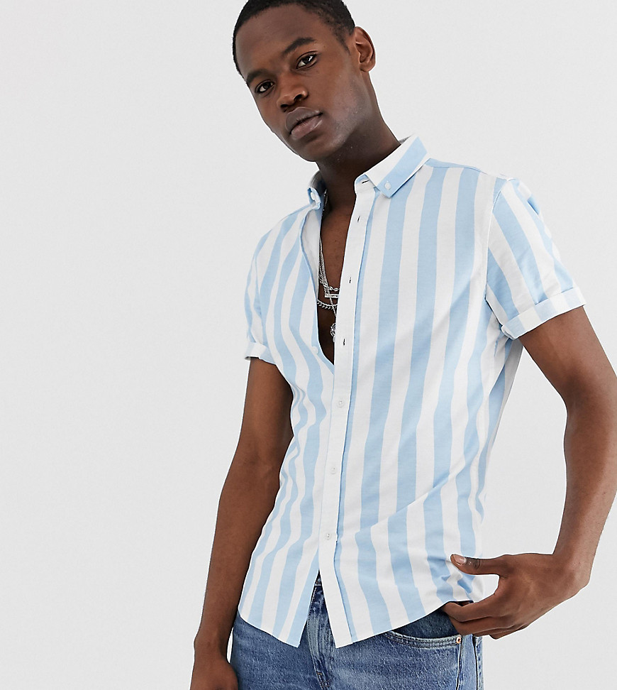 ASOS DESIGN Tall - Skinny-fit Oxford overhemd met strepen-Blauw
