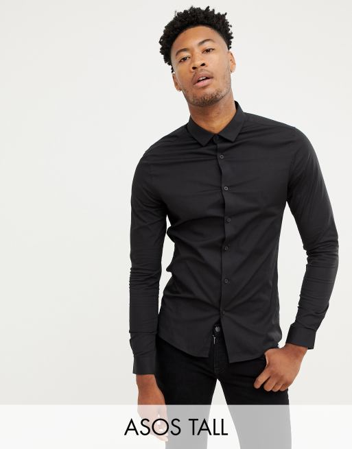 Washed Oxford Shirt for Tall Men in Black