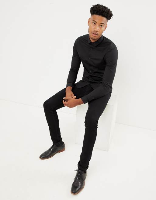 ASOS DESIGN Tall skinny fit shirt in black ASOS
