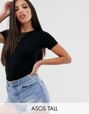 ASOS DESIGN skinny fit t-shirt bodysuit in rib in black