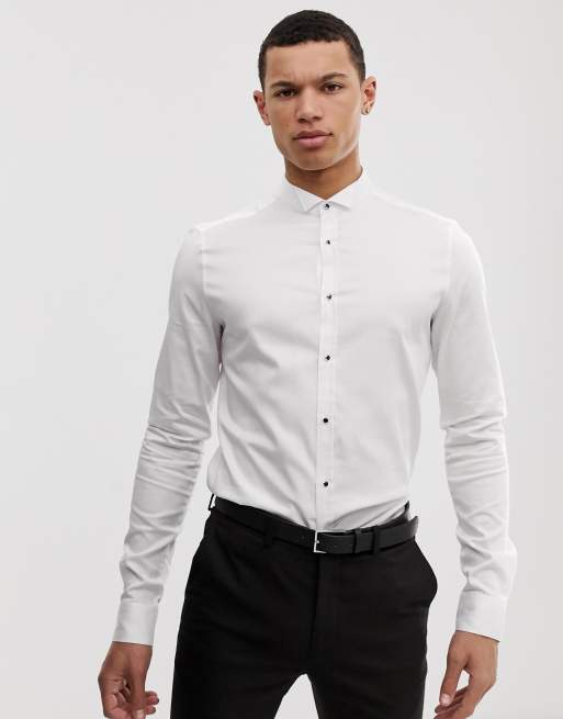 white shirt black buttons men