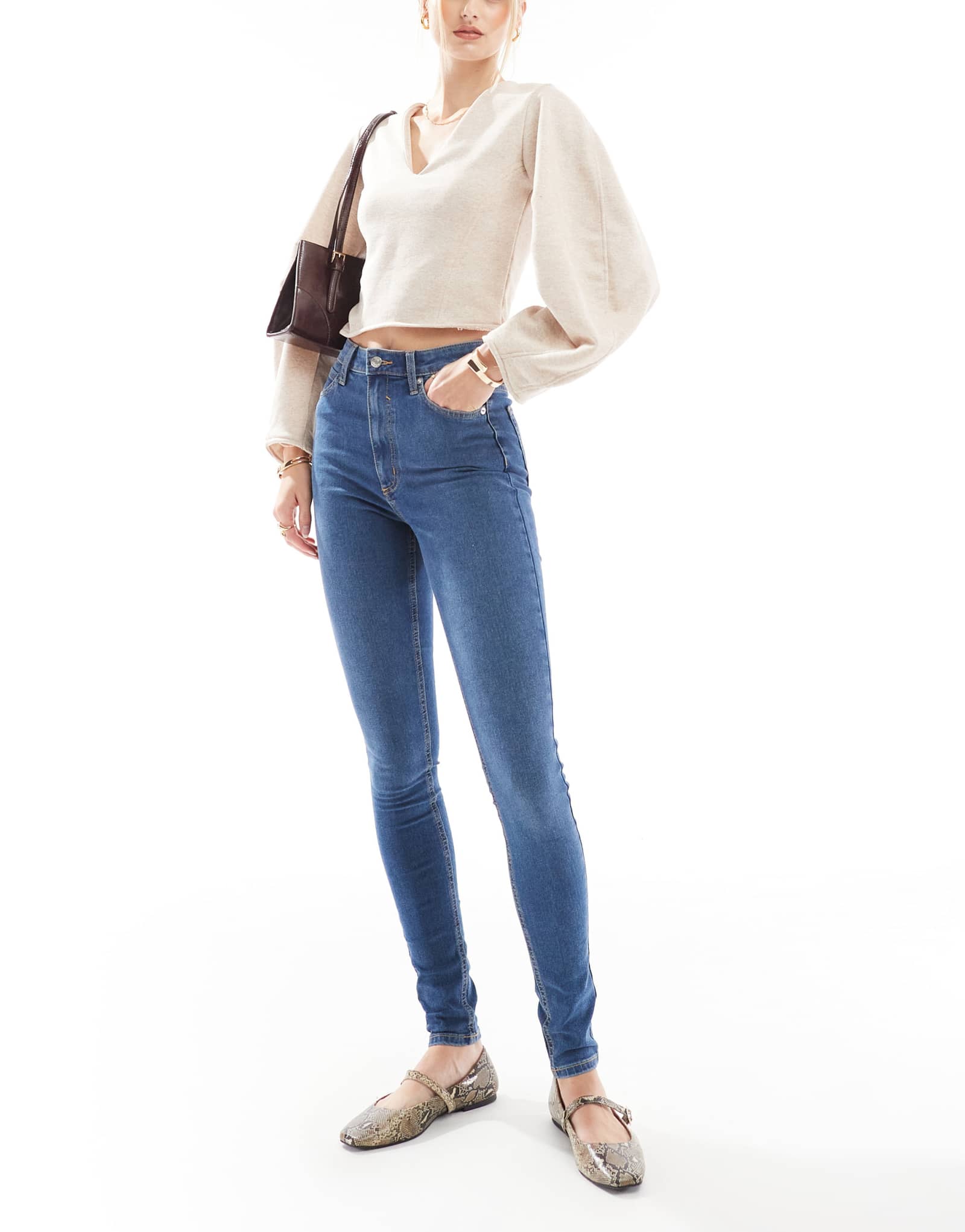Высокие джинсы-скинни от ASOS DESIGN темно-синего цвета