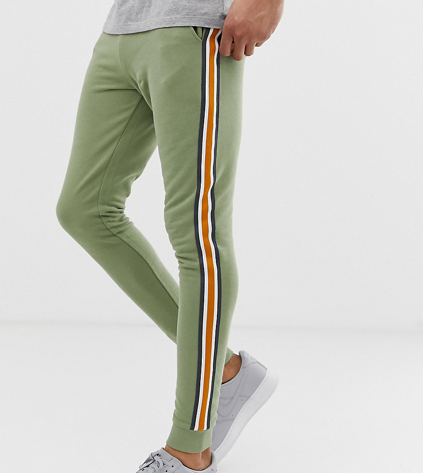 ASOS DESIGN Tall - Skinny joggingbroek met strepen aan de zijkant in groen