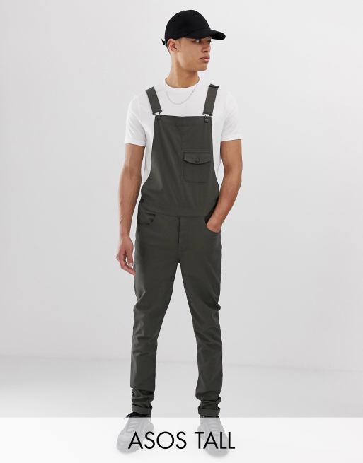 ASOS DESIGN Tall skinny overalls in khaki | ASOS