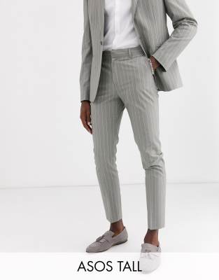ASOS DESIGN Tall  Eng geschnittene Anzughose in Grau mit Nadelstreifen Grau