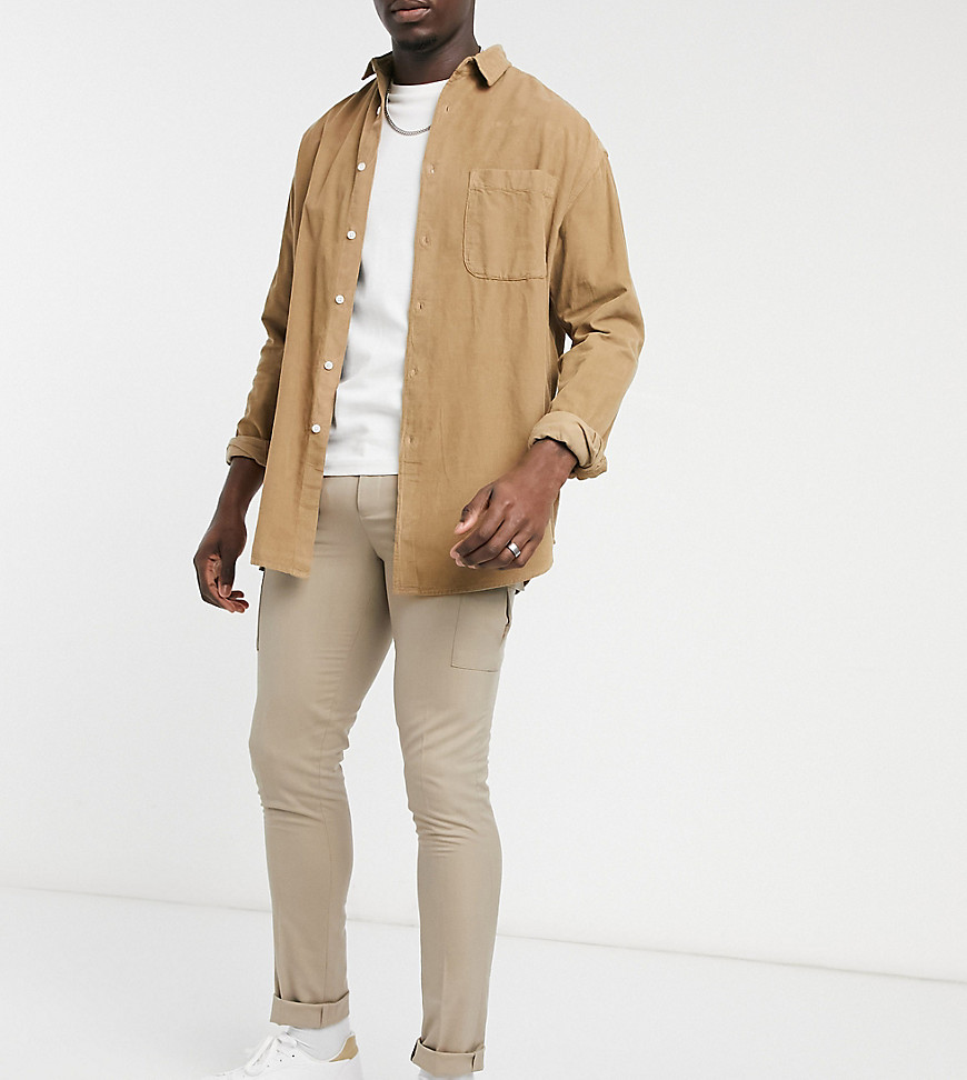 ASOS DESIGN tall skinny smart pant with cargo pocket-Neutral