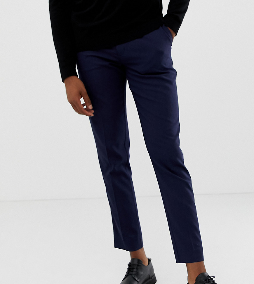 ASOS DESIGN Tall skinny smart trouser in navy with cuff and piping