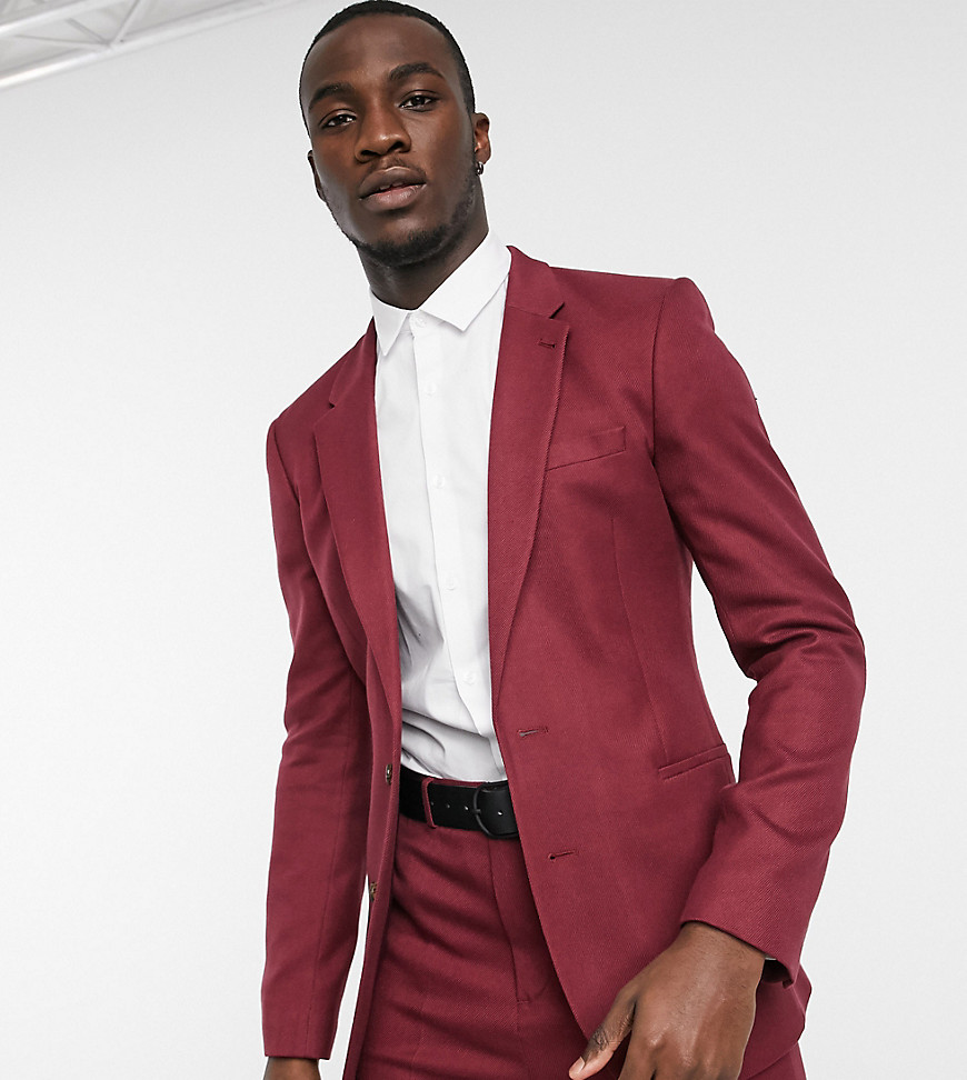 ASOS DESIGN Tall skinny suit jacket in burgundy twill-Red