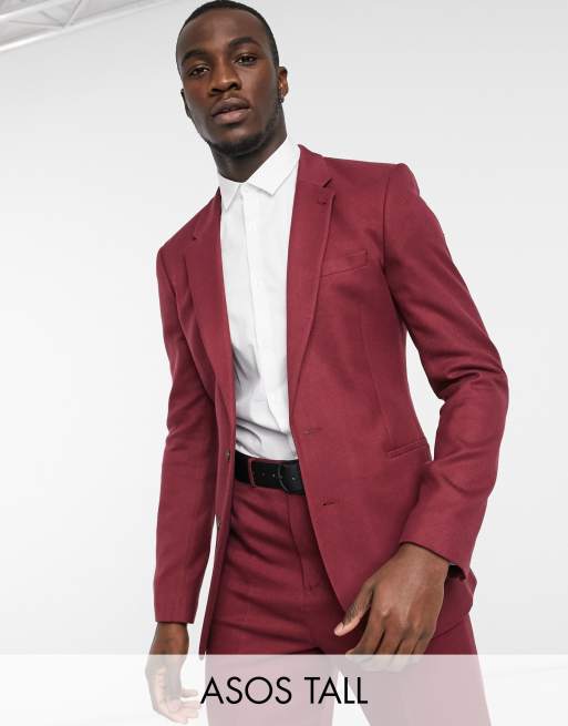 ASOS DESIGN Tall skinny suit jacket in burgundy twill