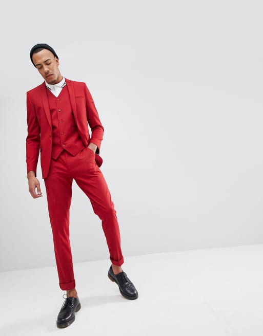 ASOS DESIGN Tall skinny suit trousers in scarlet red