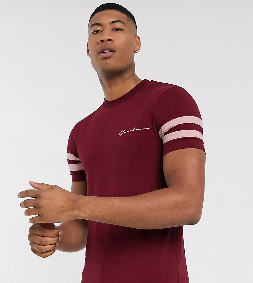 ASOS DESIGN Tall skinny t-shirt with sleeve colour block and text print-Red