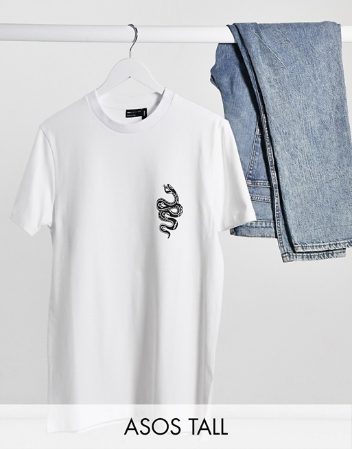 ASOS DESIGN Tall skinny t-shirt with snake chest print in white