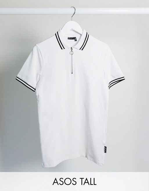 ASOS DESIGN Tall skinny tipped polo shirt with zip