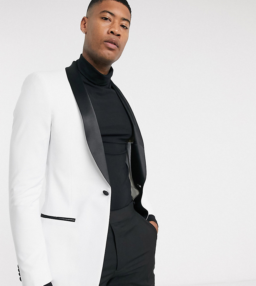 ASOS DESIGN Tall skinny tuxedo suit jacket in white with black lapels