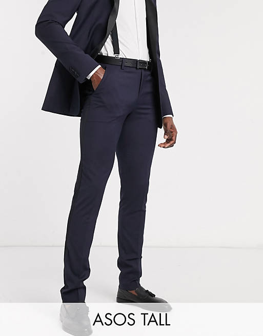 ASOS DESIGN Tall skinny tuxedo suit trouser in navy