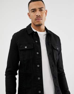 mens black denim jacket slim fit