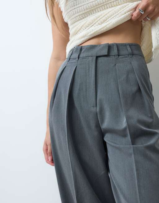 ASOS DESIGN Tall skräddade vida byxor med veckdetalj i kolgrått, 3 av 5