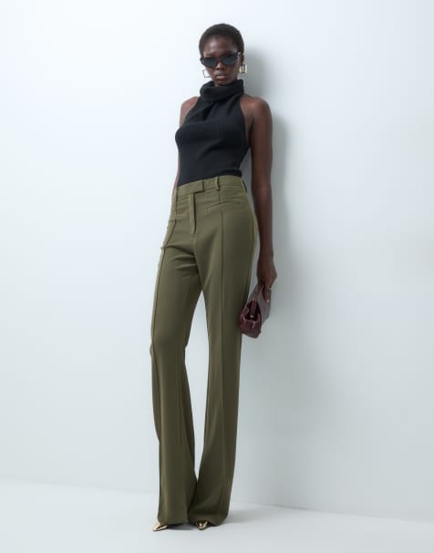 ASOS DESIGN Tall skræddersyede skinny-bukser med svaj i olivengrøn - view 1