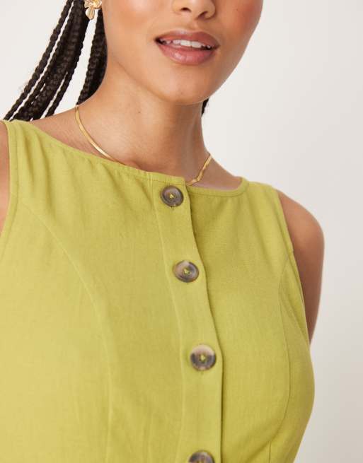 ASOS DESIGN Tall slash neck button down vest maxi dress in green