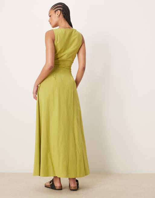 ASOS DESIGN Tall slash neck button down vest maxi dress in green