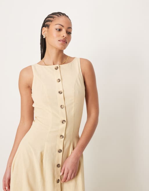 ASOS DESIGN Tall slash neck button down vest maxi dress in straw