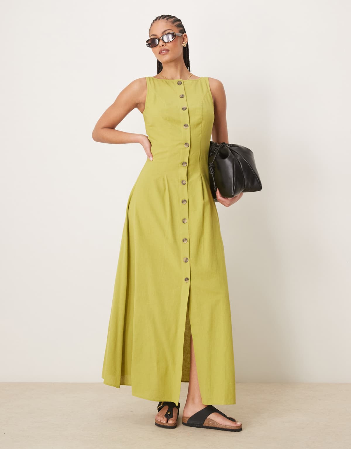 ASOS DESIGN Tall slash neck button down waistcoat maxi dress in green