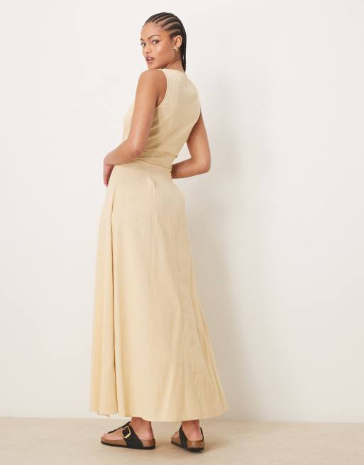 ASOS DESIGN Tall slash neck button down waistcoat maxi dress in straw, 3 of 4