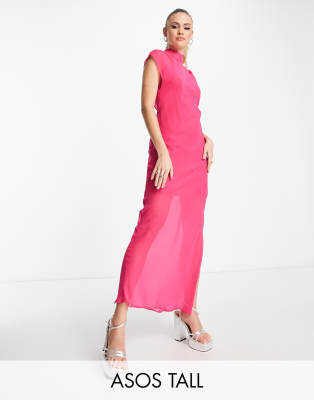 Asos Tall Asos Design Tall Sleeveless Chiffon Midaxi Dress With Open Back In Magenta-pink