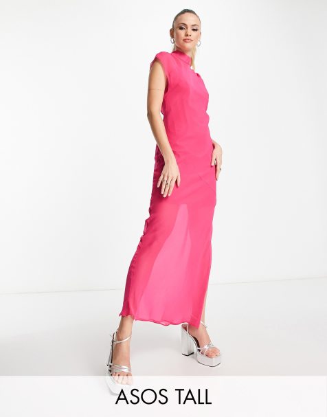 ASOS DESIGN Tall sleeveless chiffon midaxi dress with open back in magenta 