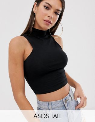 ASOS DESIGN Tall sleeveless crop top with high neck in black