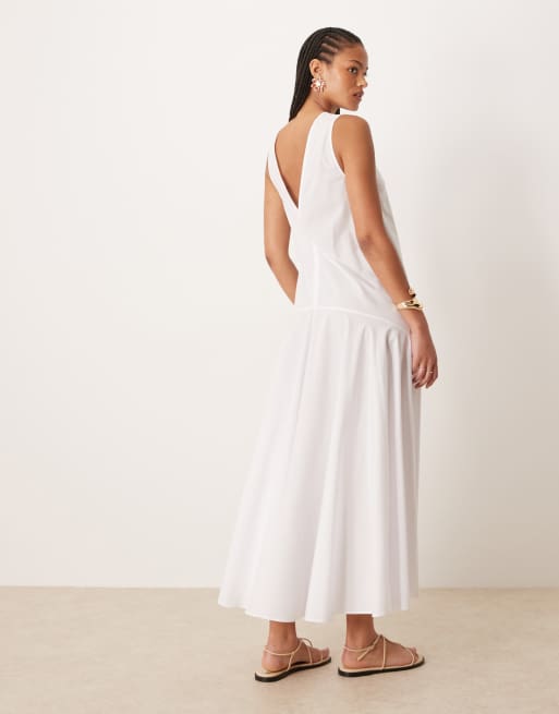 ASOS DESIGN Tall sleeveless dropped waist midi dress in white, 2 of 4