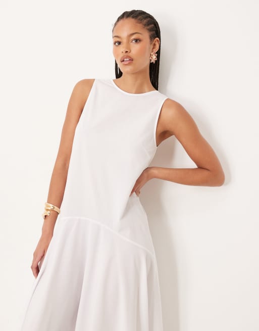 ASOS DESIGN Tall sleeveless dropped waist midi dress in white, 3 of 4