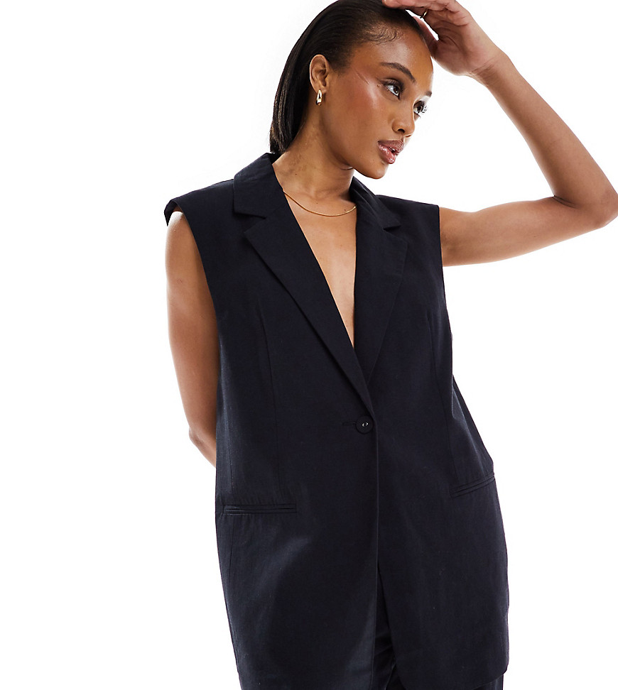 ASOS DESIGN Tall sleeveless tailored blazer with linen in black