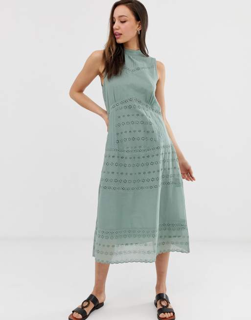 ASOS DESIGN Tall sleeveless victoriana midi dress with lace insert, 4 of 4
