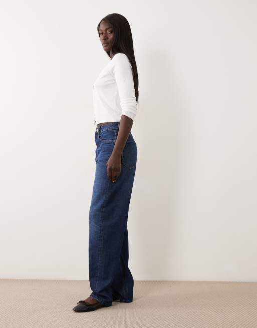 ASOS DESIGN Tall slim barrel jeans in dark blue, 3 of 5