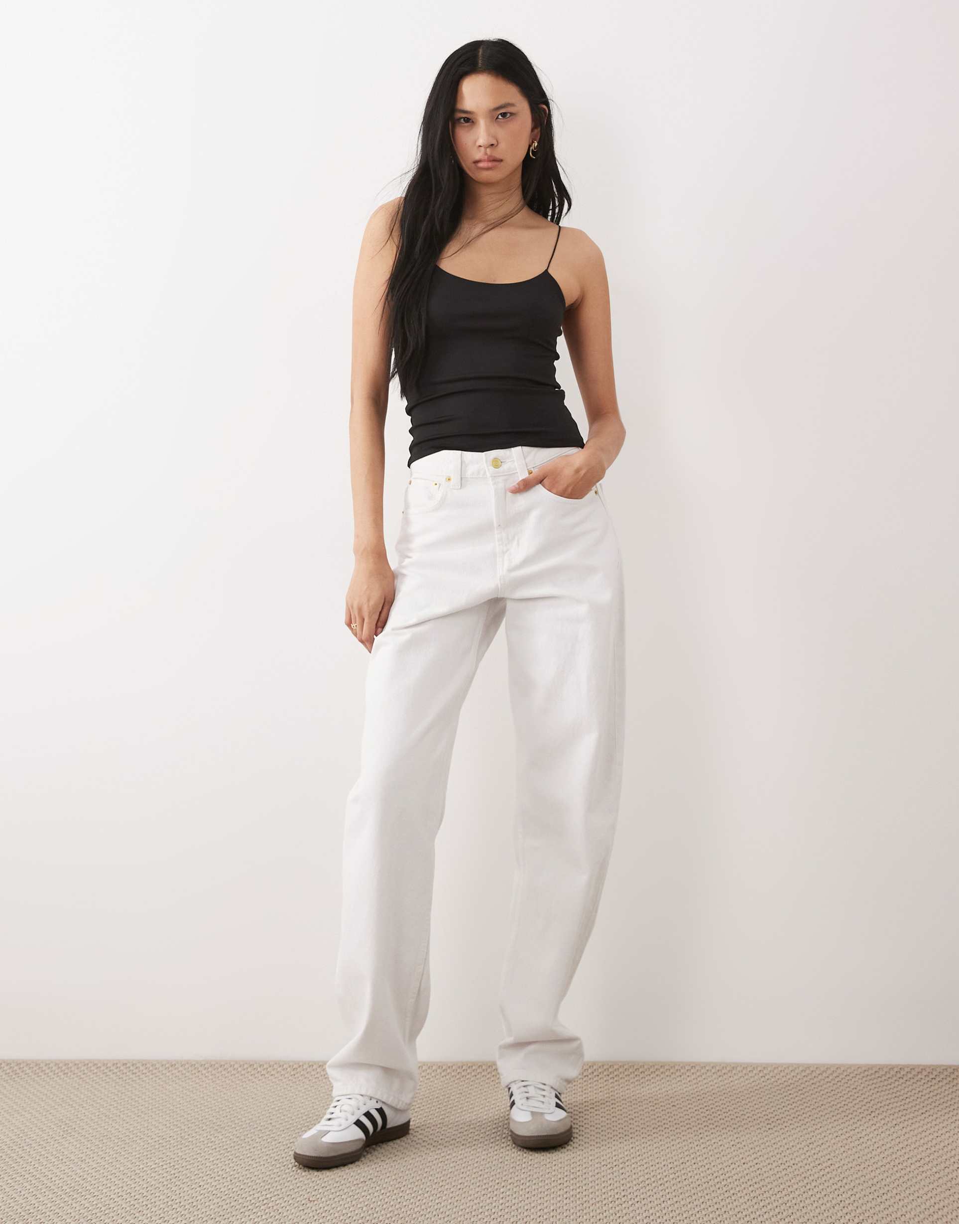 asos design tall slim barrel jeans in white