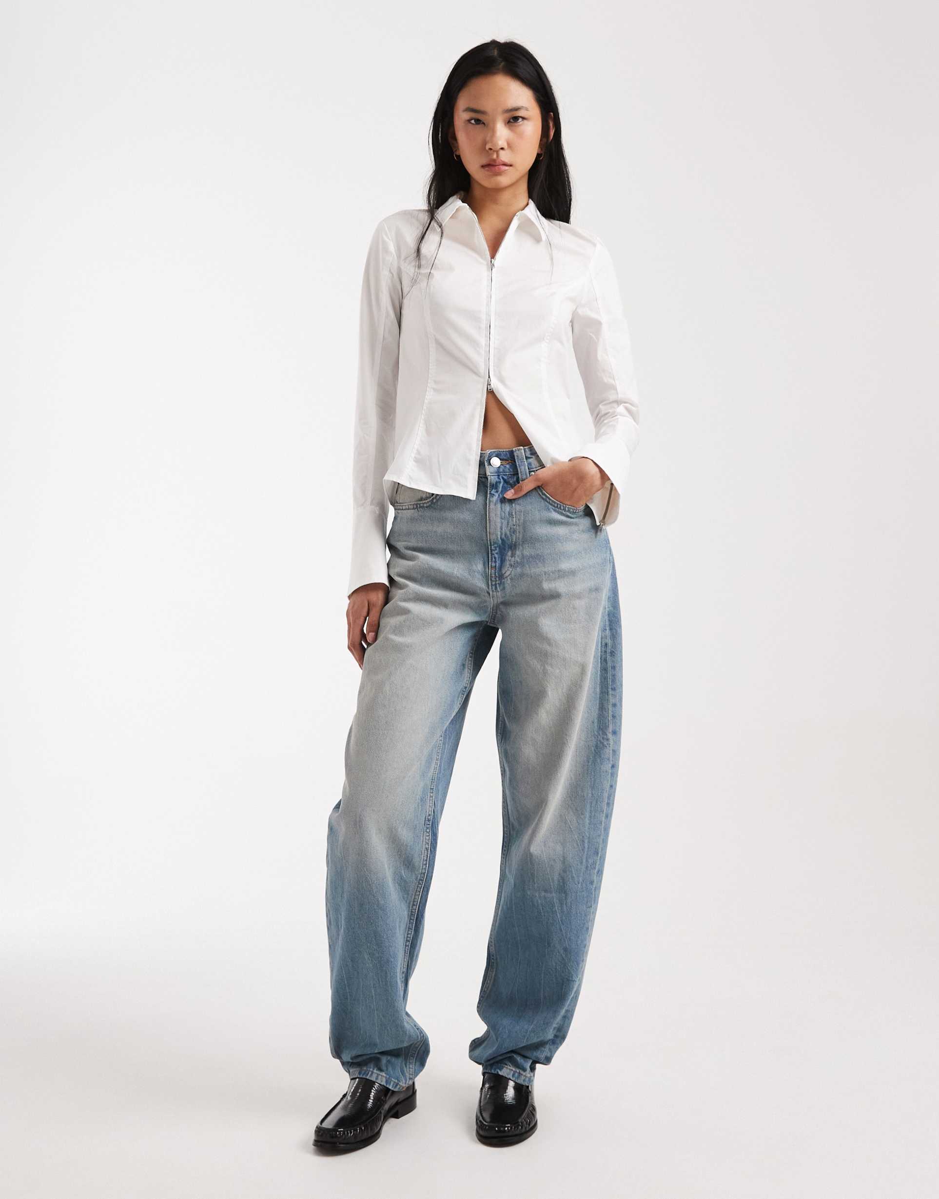 asos design tall slim barrel leg jeans in vintage wash