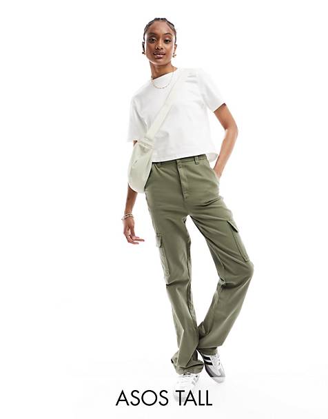Women Green Cotton Baggy Cargo Pants Tailor Made Formal Casual