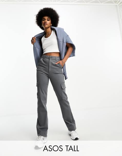 Women Gray Cotton Side Pocket Straight Cargo Pants-45607