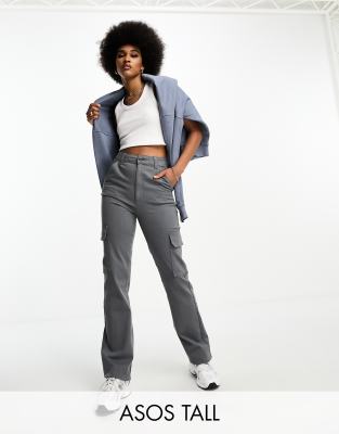 ASOS Tall ASOS DESIGN Tall slim cargo with pockets in grey