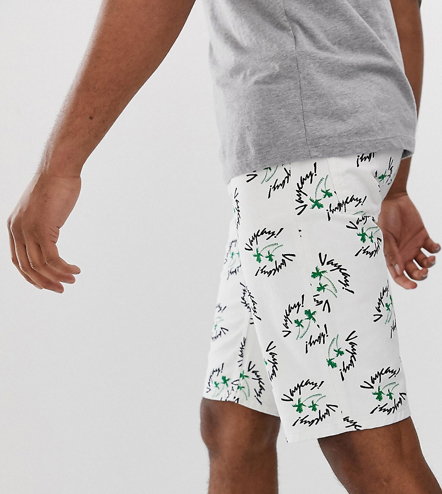 ASOS DESIGN Tall slim denim shorts in vacation print-White
