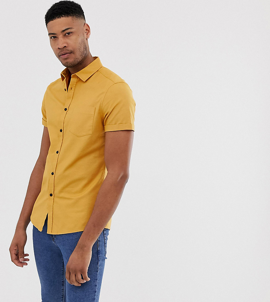 ASOS DESIGN Tall slim fit casual oxford shirt in mustard-Yellow